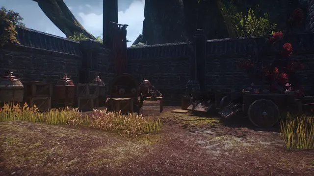 Crates and a cart by the wall