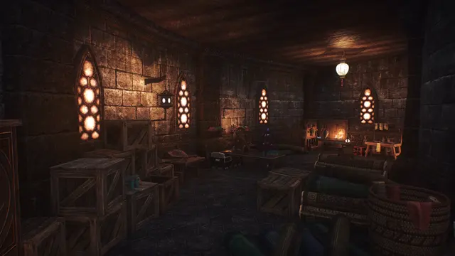 The storeroom, and a spinning wheel by the fire